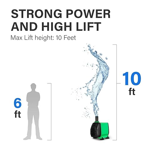 Miniatura 2 de Simple Deluxe Bomba de mesa de agua de 800 GPH (3000 LH, 24 W), bomba de fuente ultra silenciosa con 10 pies, 3 boquillas para pecera, estanque,