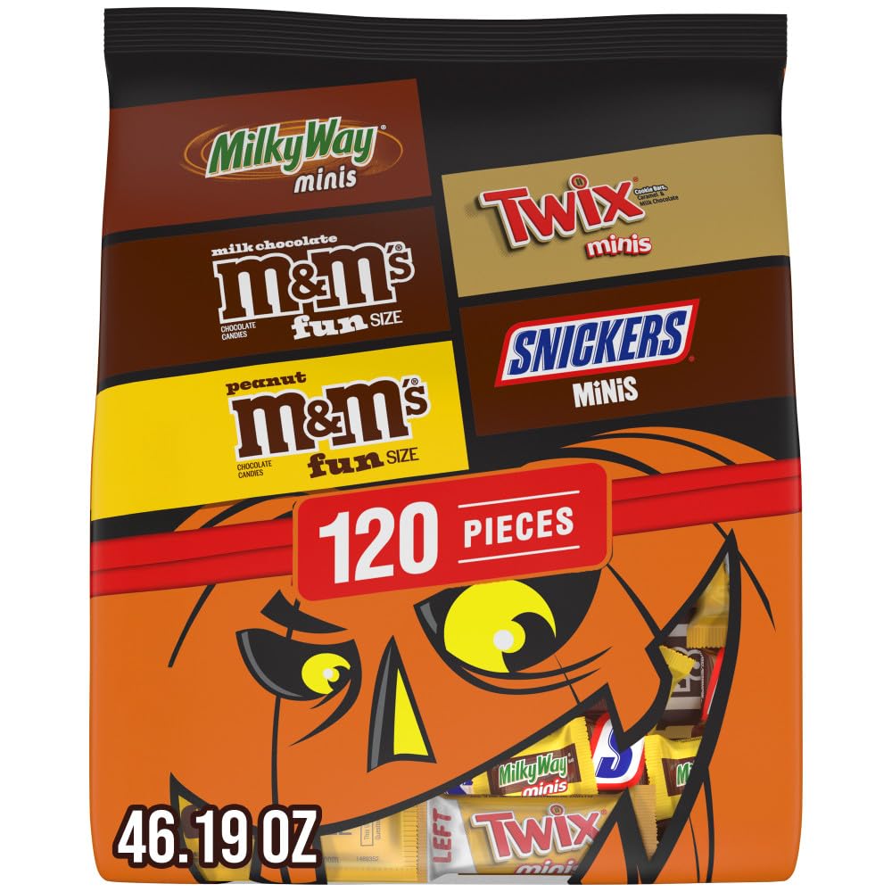 M&M'S, SNICKERS, TWIX & MILKY WAY Milk Chocolate Halloween Candy Bag Variety Pack, Assorted Chocolate Candy for Halloween Party Favors, Trick or Treating and More, 120 Ct Bag