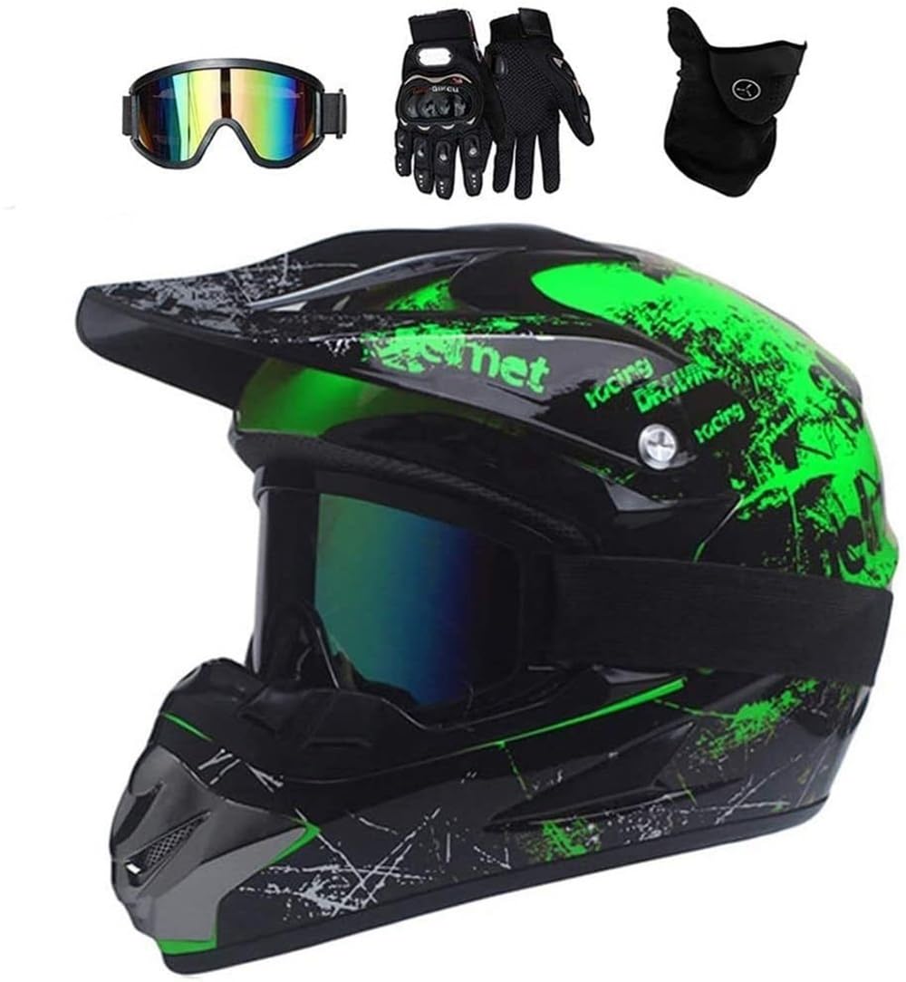 Casco Descenso Hombre, Adulto Casco Motocross MTB con Gafas/Máscara/Guantes, Casco Off Road ATV Scooter