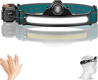 LED Head Torch Rechargeable, Super Bright Motion Sensor Control Headlight with 6 Lighting Modes, Zoomable Headlamp Waterproof Headlight for Camping Hiking Running Fishing Exploring Car Repairing