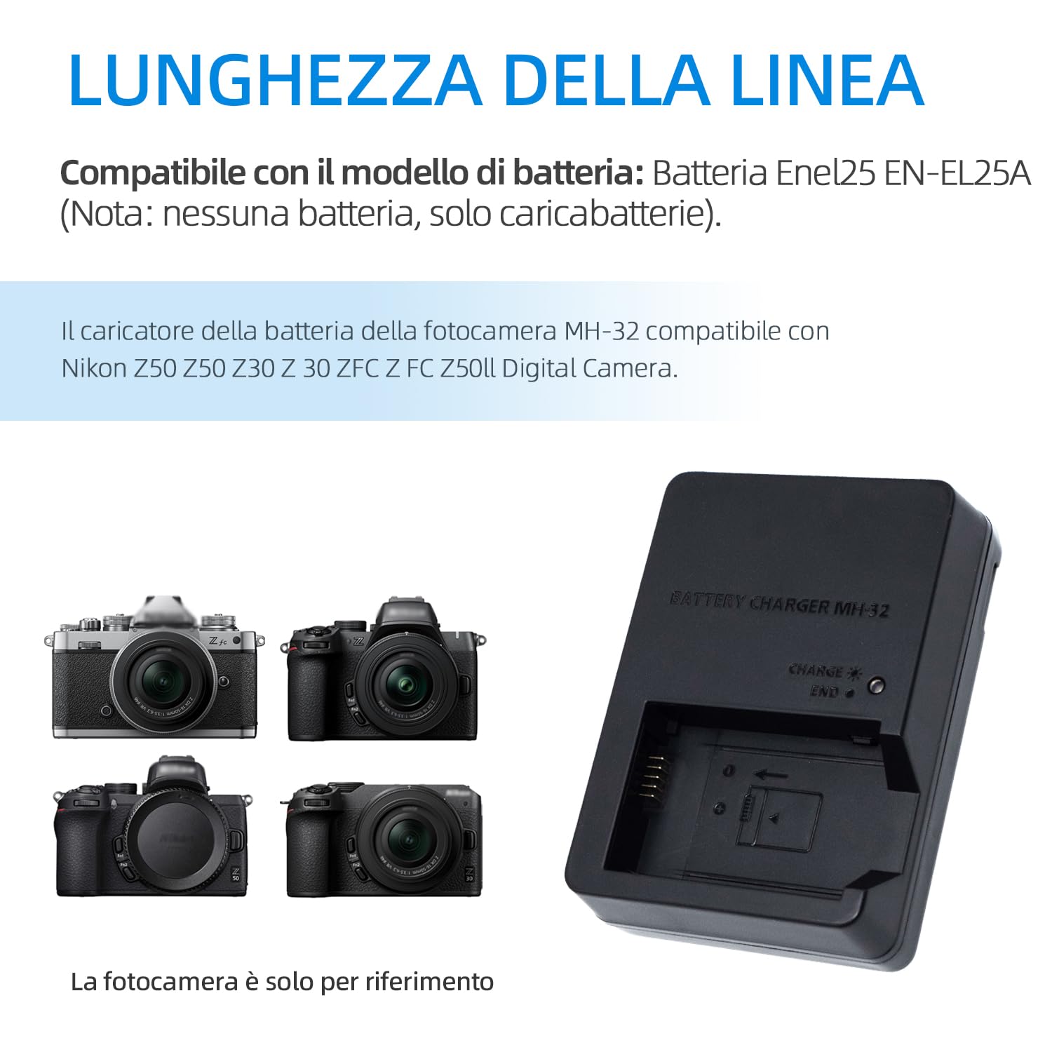 MH-32 MH32 - Caricabatterie per fotocamera ENEL25 EN-EL25a, compatibile con fotocamera Nikon Z30 Z50 ZFC Z50II