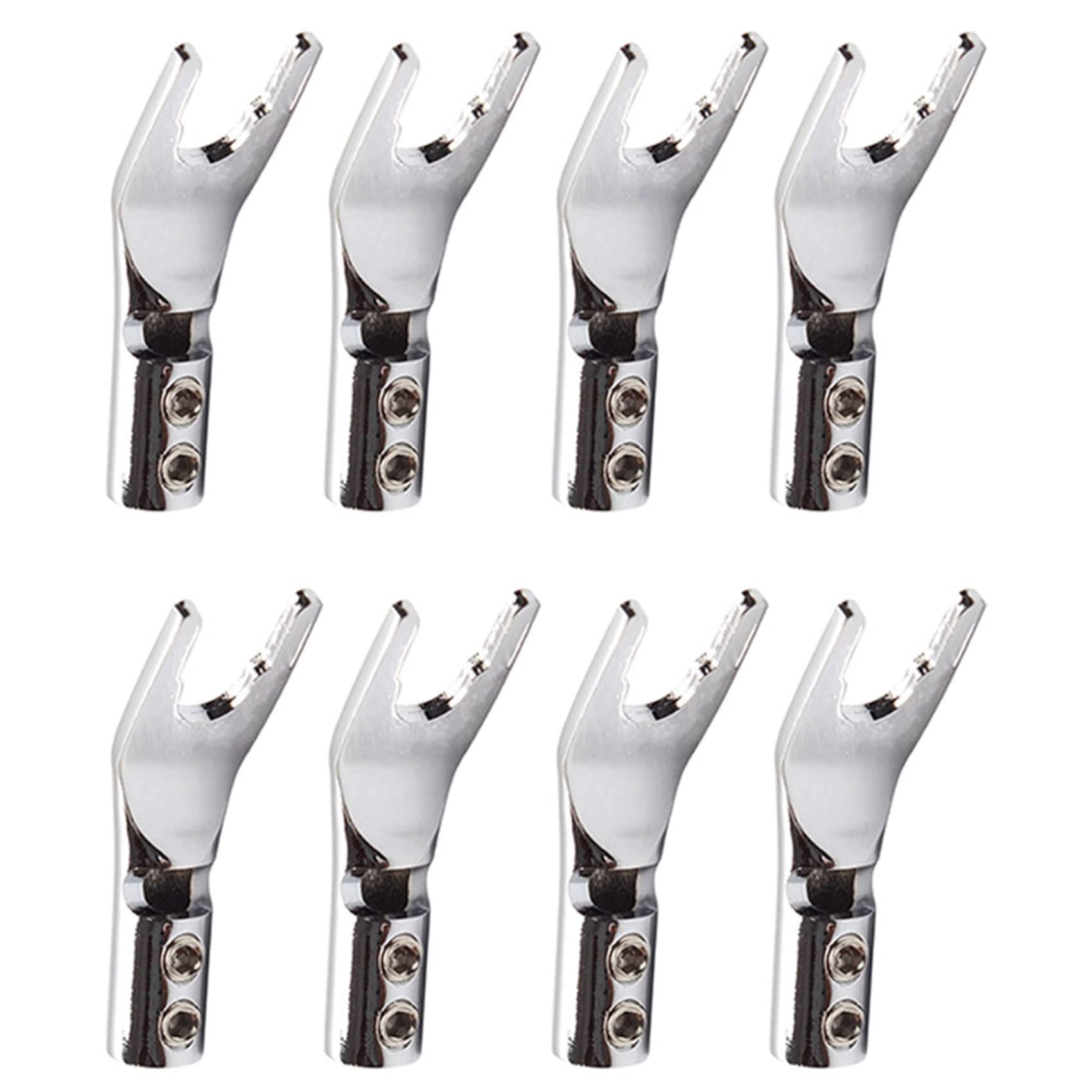 Jnchdghwa Silver 8 Pcs Audio Jack Y Banana Plug Solder Wire Connector Y Plated Copper Fork Hifi Speaker Spade Connector