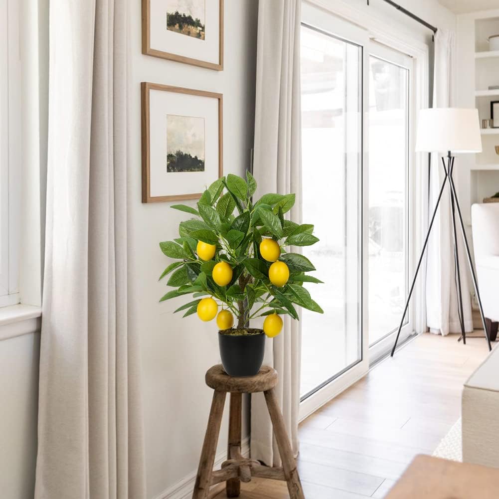 Artificial Potted Plants 15.7 inches Fake Lemon Tree Artificial Lemons Citrus Tree with Black Pot Faux Plants Indoor for Home,Office, Living Room Table, Desk