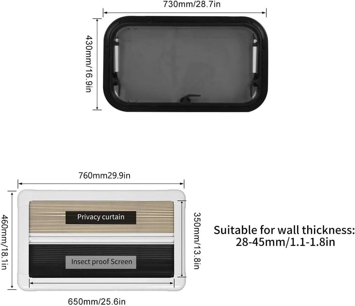 RV 窓アクリルガラス安定したサポートプッシュアウト L700 H400mm キャンピングカー用スクリーンサンシェード