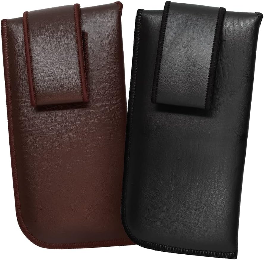 Calabria Soft Eyeglass Case 2 PACK,Belt Attach,Vertical 1 Black &1 Brown Syn.Leather&Felt