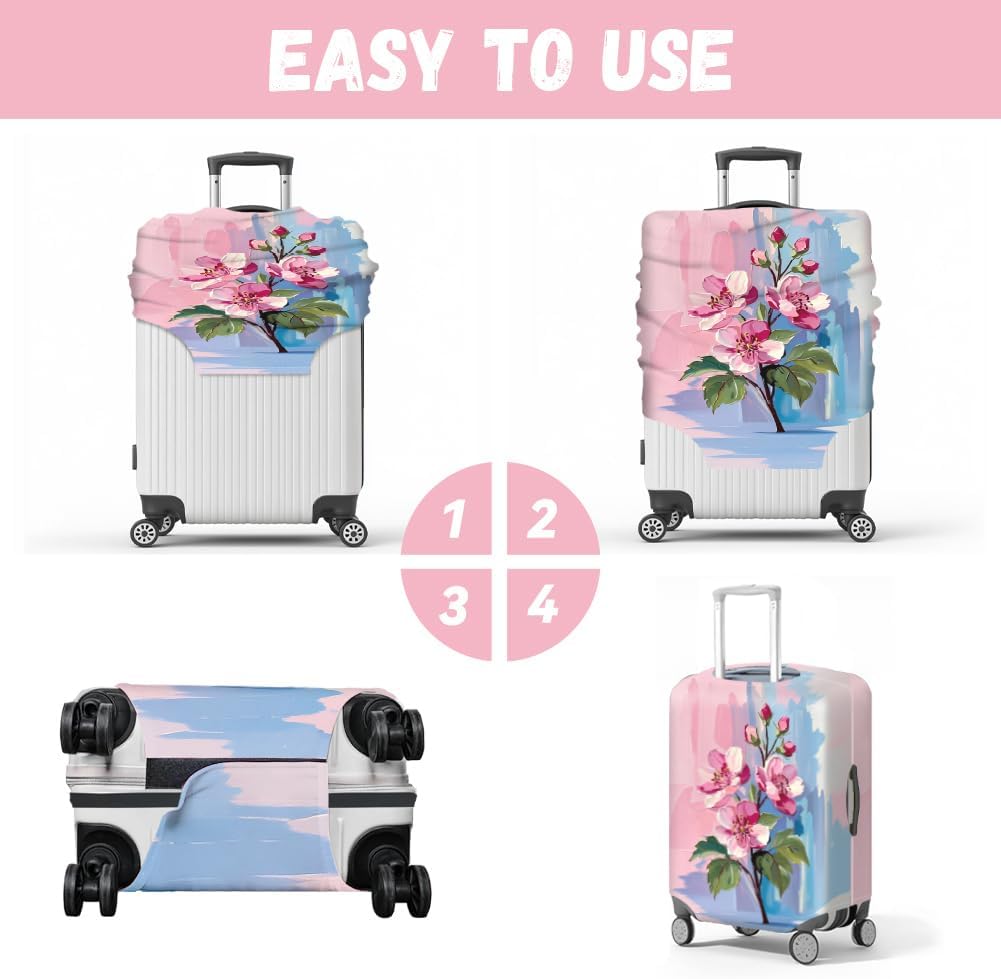 MAYJOYDIY Oil Painting Flower Luggage Cover Flowers Elastic Baggage Covers Pink Blue Dust-Proof Suitcase Sleeve Anti-Scratch Washable Suitcase Protector M Fit 22-25 inch Luggage image 3