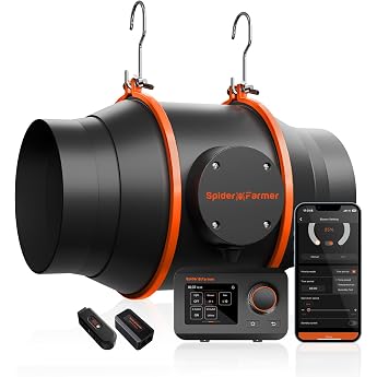 Spider Farmer Pipe Fan 150 mm, Pipe Fan with GGS Temp Humidity Controller, 685 m&sup3;/h EC Motor, 62 W Grow Fan Ventilation Extra