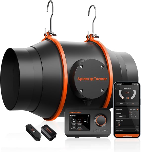 Spider Farmer Rohrventilator 150 mm rohrlüfter mit GGS Temp Feucht Controller 685m³/h EC Motor 62W Grow Lüfter Belüftung Abluftventilator für Growzelt Growbox Hydrokultur