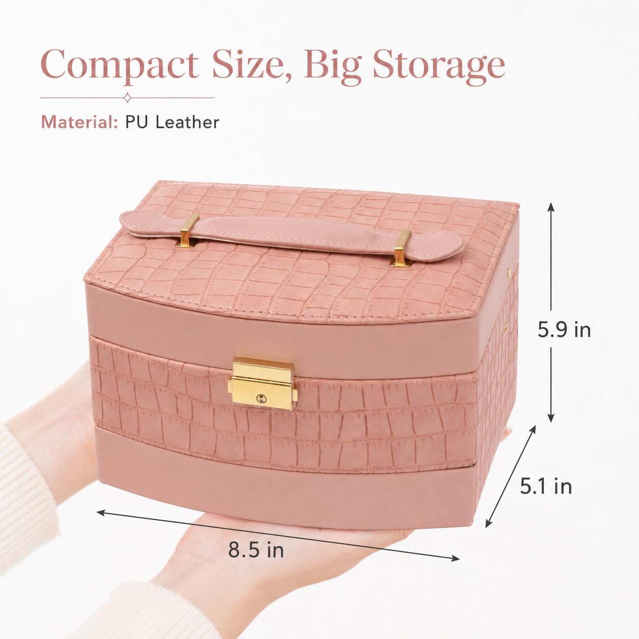 3 Layer Jewelry Box for Women with Mirror & Secure Lock(Pink) image 2