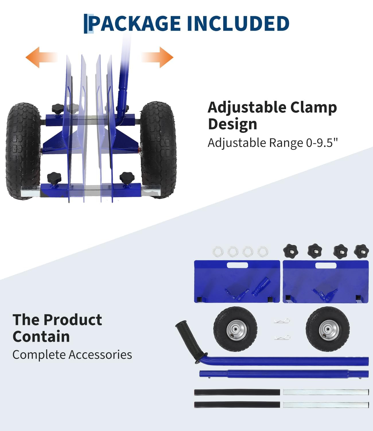 2er-Set Plattenroller/Trockenbauwagen, 300 kg Tragkraft, Stahl-Transportwagen mit verlängertem Griff, 10" Vollgummi-Räder, für Gipskarton/Sperrholz/Türen – Farbe: Blau