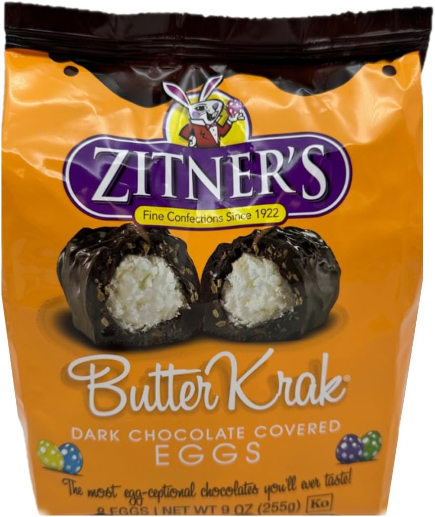 Zitner's Butter Krak Eggs, Dark Chocolate Covered Eggs, 8 Count Box (Total 9 Ounces)
