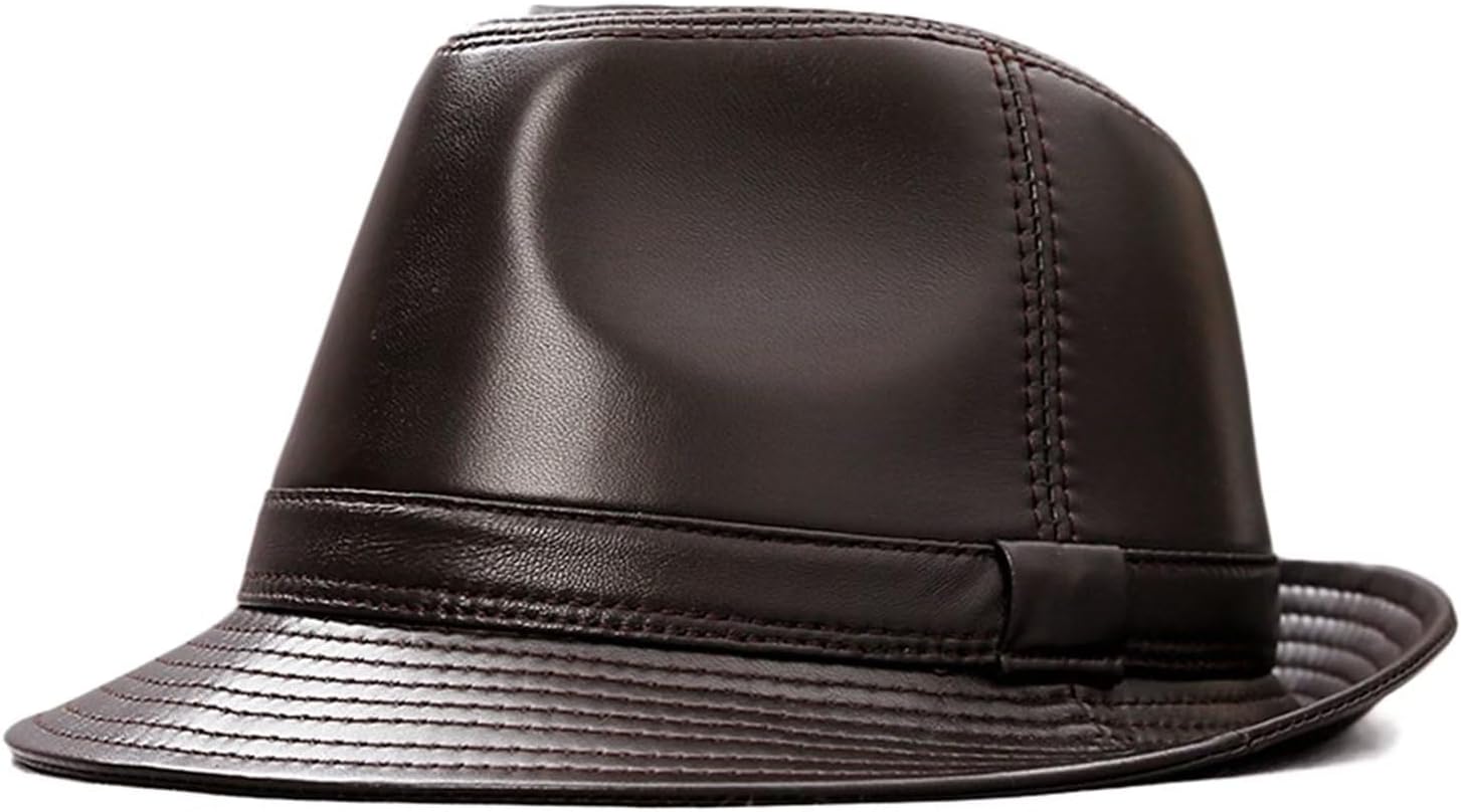 Leather Hat Fedora Hats Men Retro Jazz Caps Gentleman Trilby Hat Outdoor Derby Party Hat