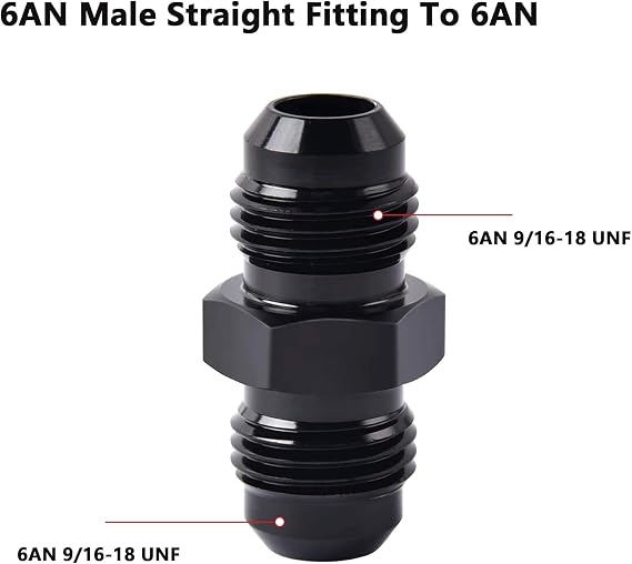Straight 6AN Fitting 6AN Male to Male Flare Coupler Union Fuel Hose Adapter Fitting Black 2Pcs
