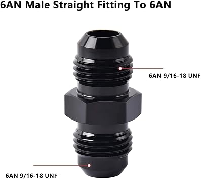 Straight 6AN Fitting 6AN Male to Male Flare Coupler Union Fuel Hose Adapter Fitting Black 2Pcs