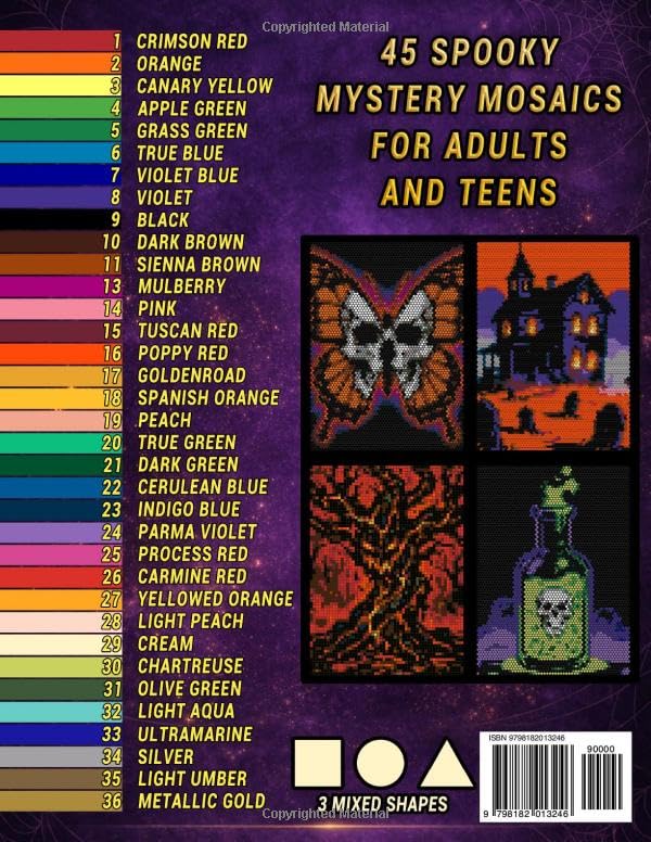 DAY OF HALLOWEEN: Pixels Dots Triangles Color by Number for Adults: 45 Spooky Mystery Mosaics | Creepy Cute Designs with Ghosts, Pumpkins & Witches | ... of PIXELS – Pixel Art Color By Number Series) image 3