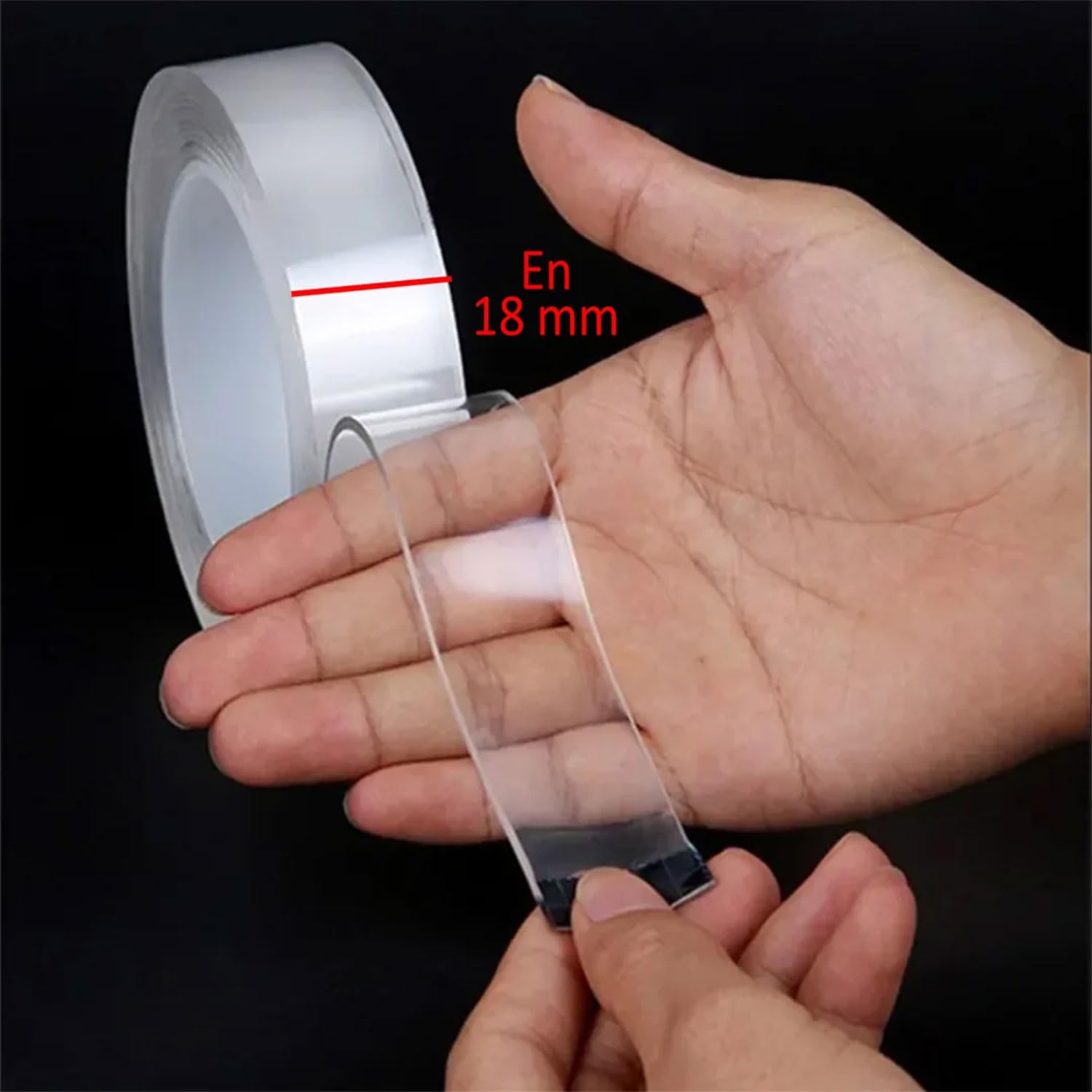Çift Taraflı Şeffaf Nano Silikon Bant 18 mm 1 mt Güçlü Yapışkan İz Bırakmaz Şeffaf Bant