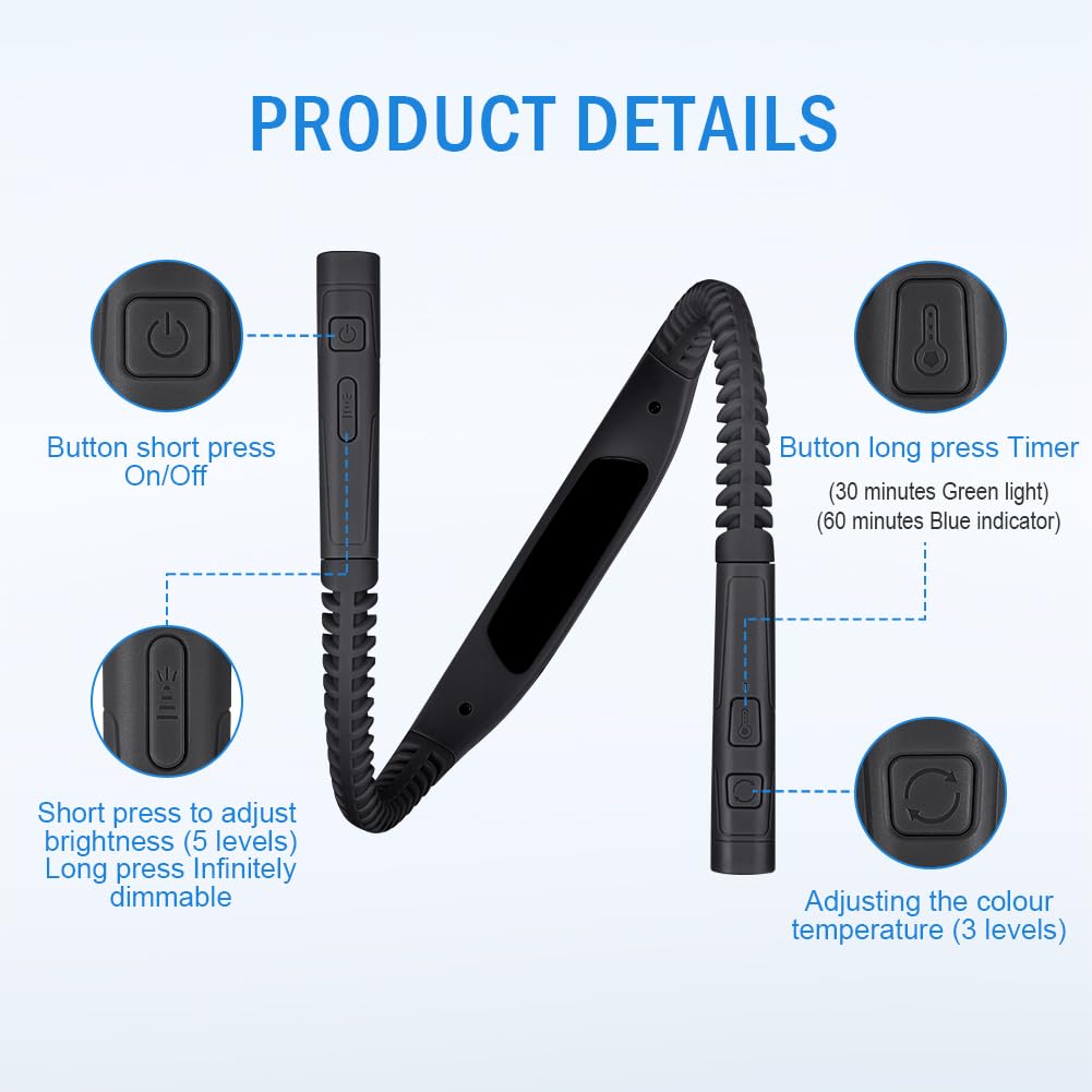 AUAUY Upgraded LED Neck Reading Light, Book Light for Reading at Night 30/60-min Timer - Image 3