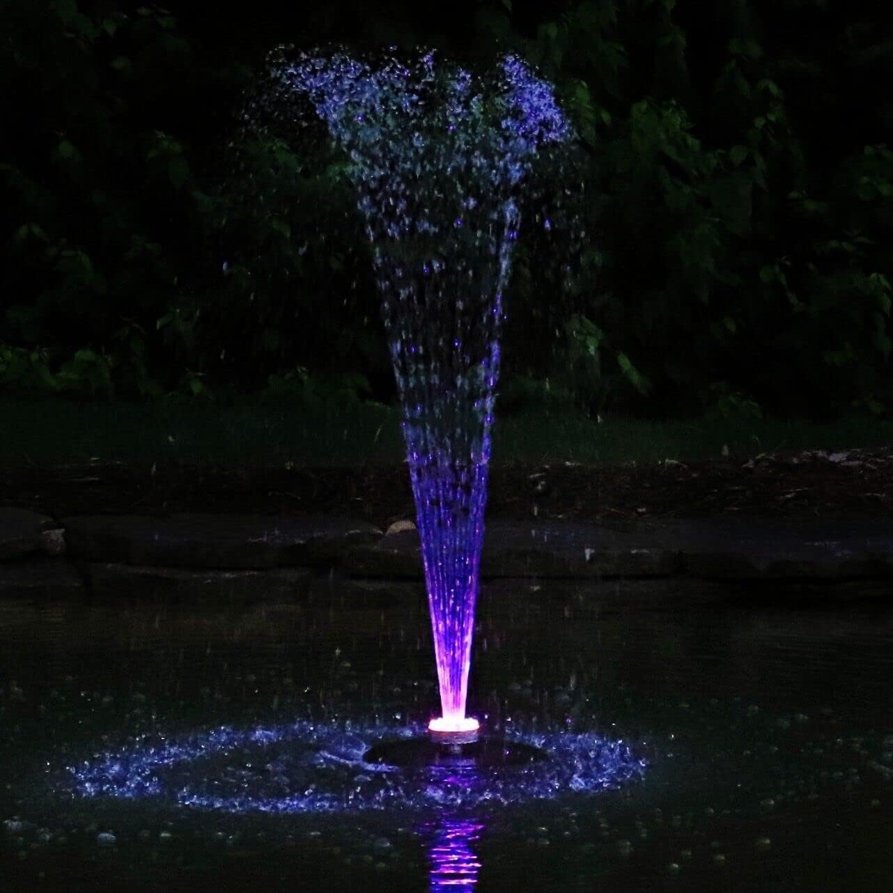 Custom Pro Floating Water Fountain with 48 Color Changing LED Lights, 600 GPH Pond Pump, 33 Foot Power Cords & More - Easy Installation