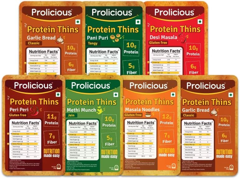 Prolicious High Protein Chips Combo | NO Palm Oil | Crispy | High Fiber | Roasted | Crispy & Delicious | Easy to Carry | Plant Based (50g Each, Pack of 7)