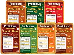 Prolicious High Protein Thins Combo | NO Palm Oil | Crispy | High Fiber | Roasted | Crispy & Delicious | Easy to Carry | Plant Based (50g Each, Pack of 7)