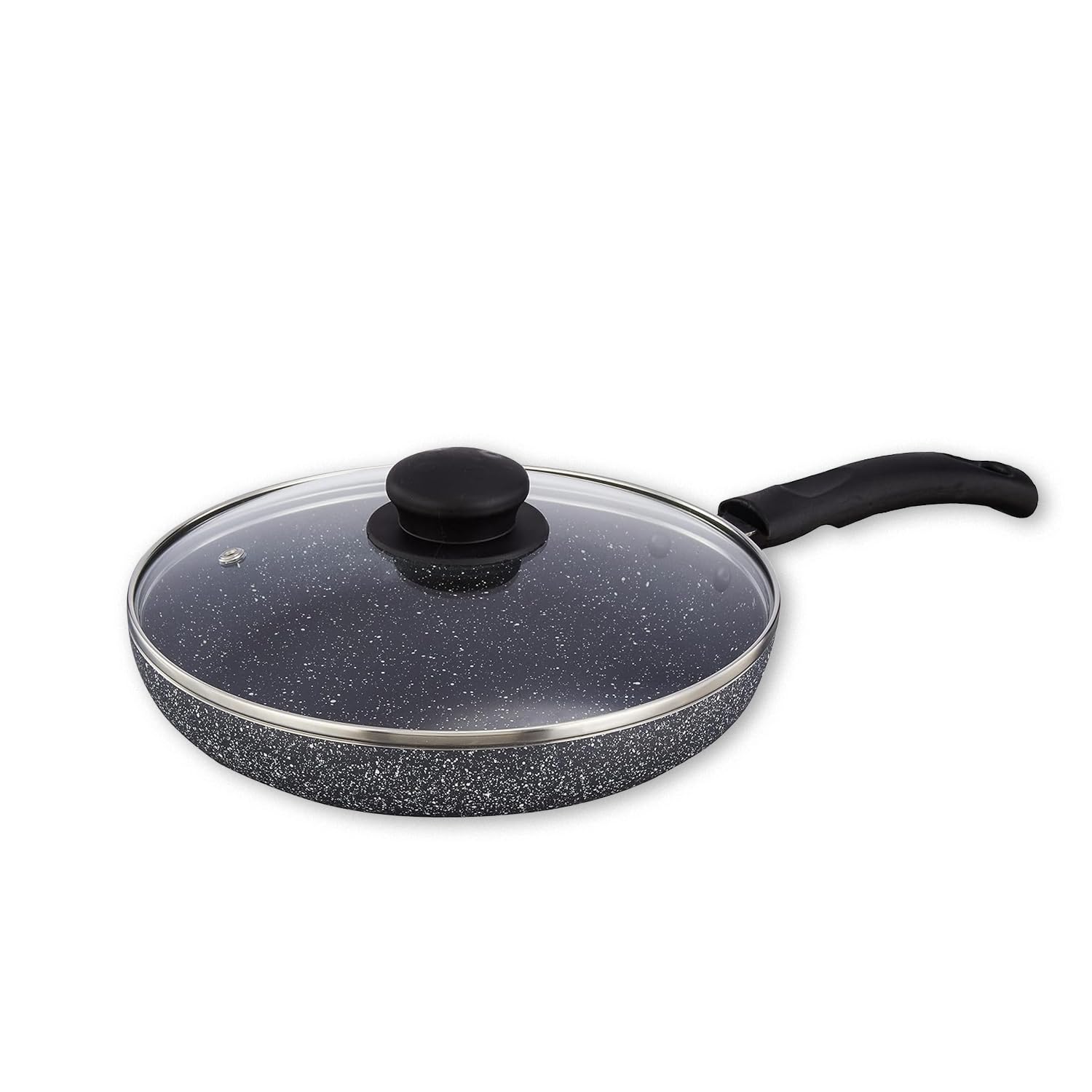 Amazon Brand - Solimo Non-Stick Fry Pan with Glass Lid | Granite Finish | Induction Base | PFOA Free | High Temperature Resistant Exterior Coating | 22 cm | Grey-image-18