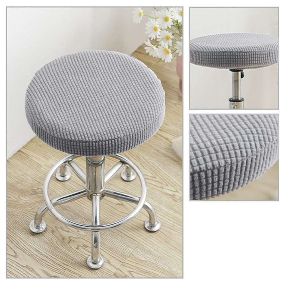 Lot de 2 housses de tabouret rondes pour chaise - Housse élastique - Housse de tabouret pivotant - Lavable - Pour tabouret rond de 30 à 40 cm de diamètre - Gris