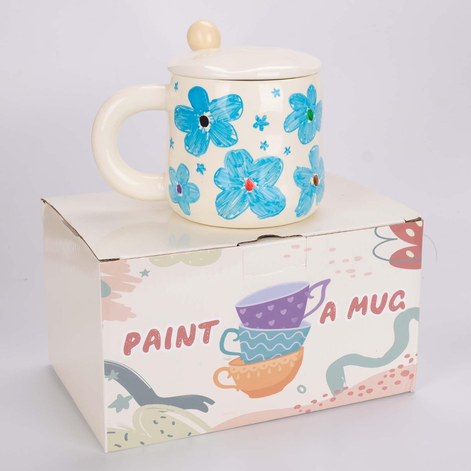 KKSJK Kit Pittura Ceramica, Tazze da Dipingere con Manico, Coperchio e Cucchiaio, Include Tazze e Vernice Ceramica, Dipingi la Tua Tazza, Set Fai da Te per Adulti Coppia