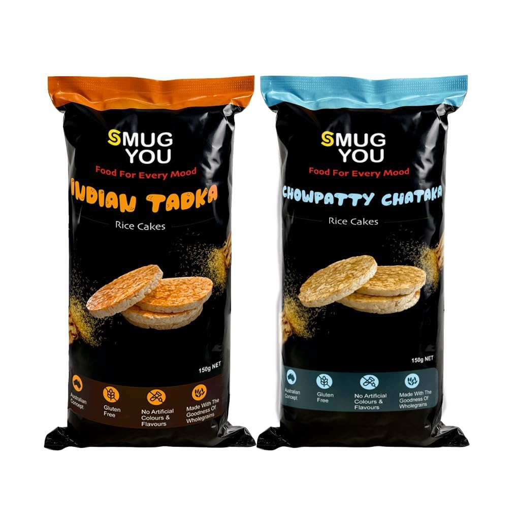 Smug You Rice Cakes Combo of Chowpatty Chataka & Indian Tadka, 150g (Pack of 2) | Premium Organic Healthy Crunchy Snack | Low Calorie & High Fiber | Guilt-Free Snack for Weight-picture-29