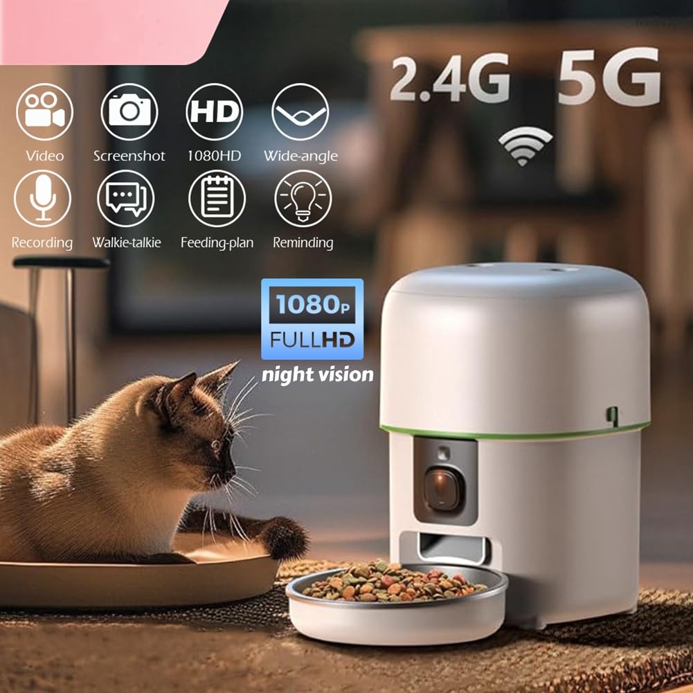 Inteligentny dozownik karmy na karmę automatyczny karmnik dla kotów z kamerą HD 1080P 5G WiFi dla psów dla kotów artykuły dla zwierząt domowych biały