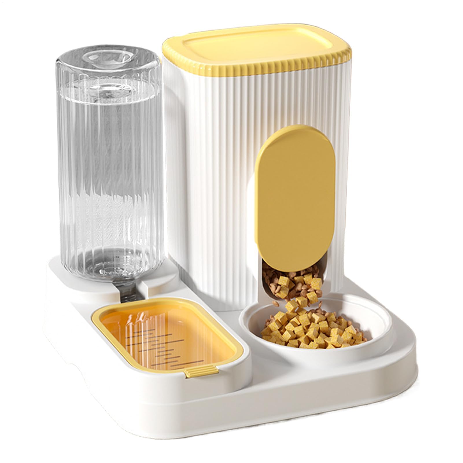 comedero automático para Gatos, Comedero 2 en 1 de Gran Capacidad con Cuenco extraíble for Razas pequeñas, Medianas y Grandes(Yellow)