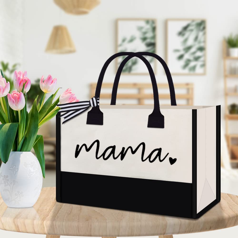 MERRYWORK Canvas Tote Bag for Women, Personalized Present Bag, Suitable for Wedding, Birthday, Beach, Holiday (Mom Mama)