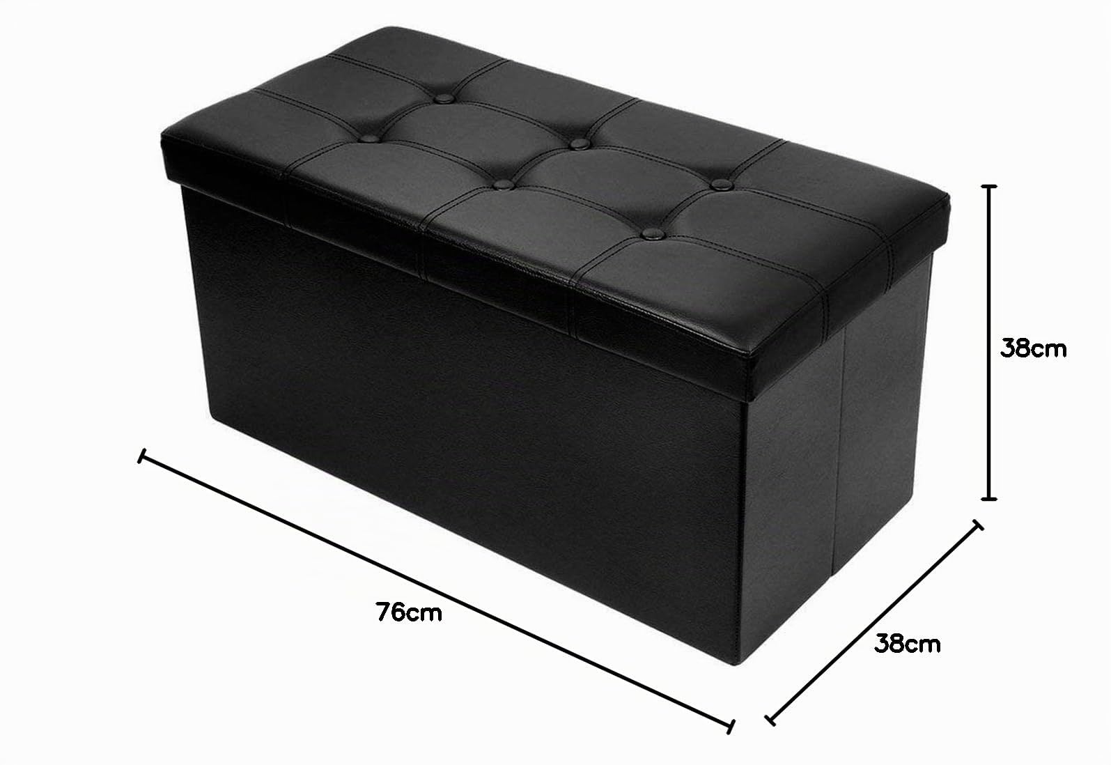 BRIAN & DANY Baúl Puff Taburete para almacenaje Plegable Ottoman, Negro, 76 x 38 x 38 cm