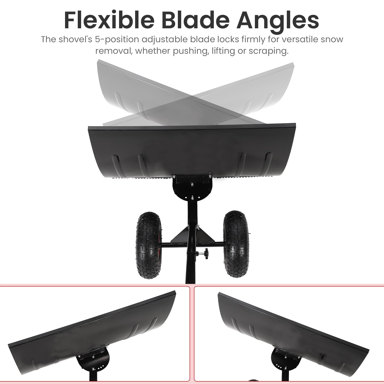 Garvee Pelle à Neige sur Roues Robuste 29" – Lame Acier Inclinée – Poignée Ergonomique Réglable 5 Niveaux – Déneigement Efficace pour Allée, Trottoir, Entrée – Outil Professionnel Hiver