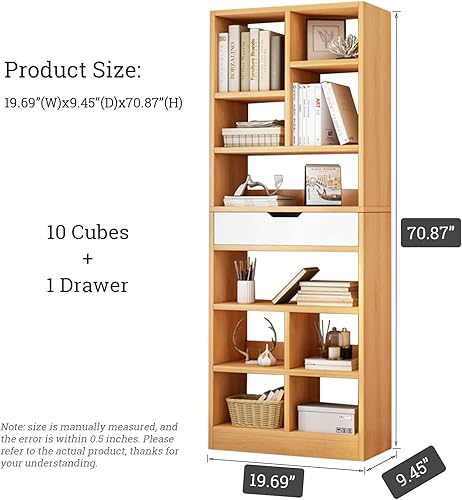 Miniatura 3 de IOTXY Estantería de madera abierta  71 pulgadas de alto organizador de almacenamiento independiente con 10 cubos y un cajón, estantería de pie en