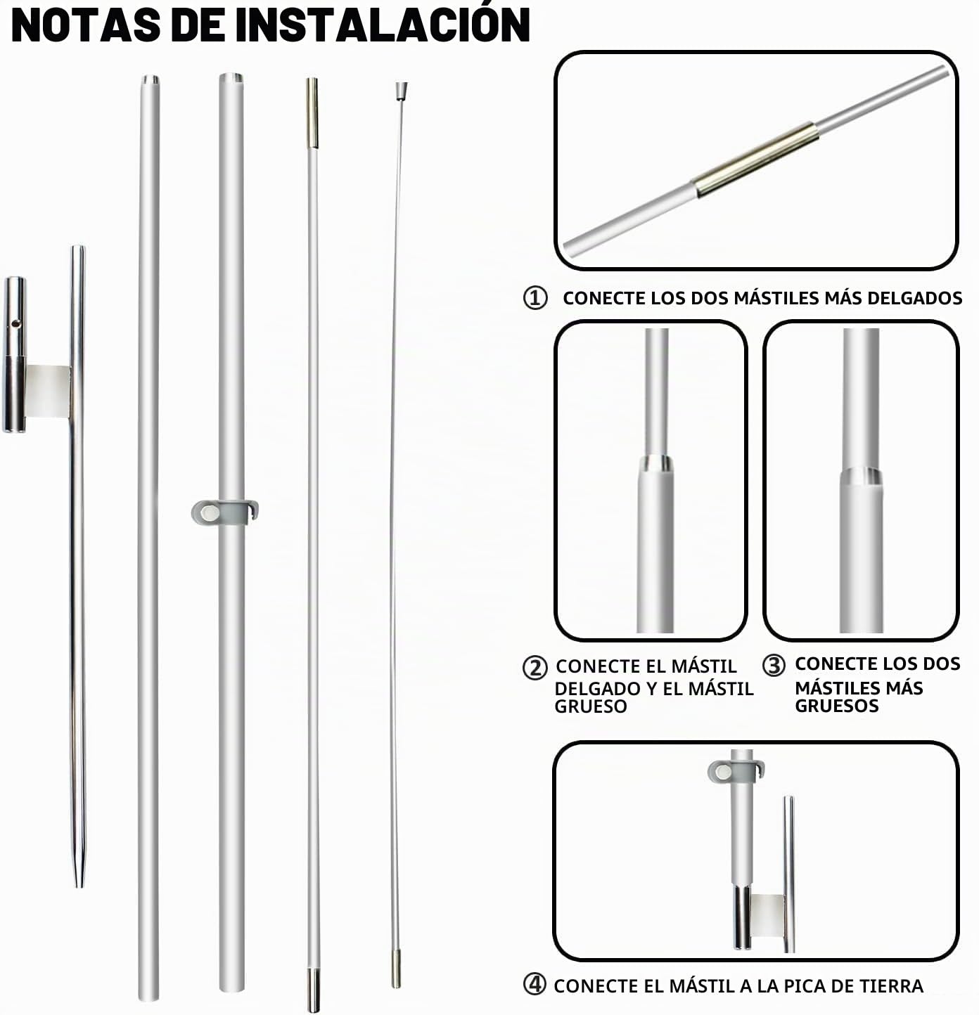 Kit de mástil de bandera de plumas, 11 pies, sin viento, aleación de aluminio, se adapta a banderas de plumas de 8 pies con estaca para el suelo, base resistente, bolsa portátil