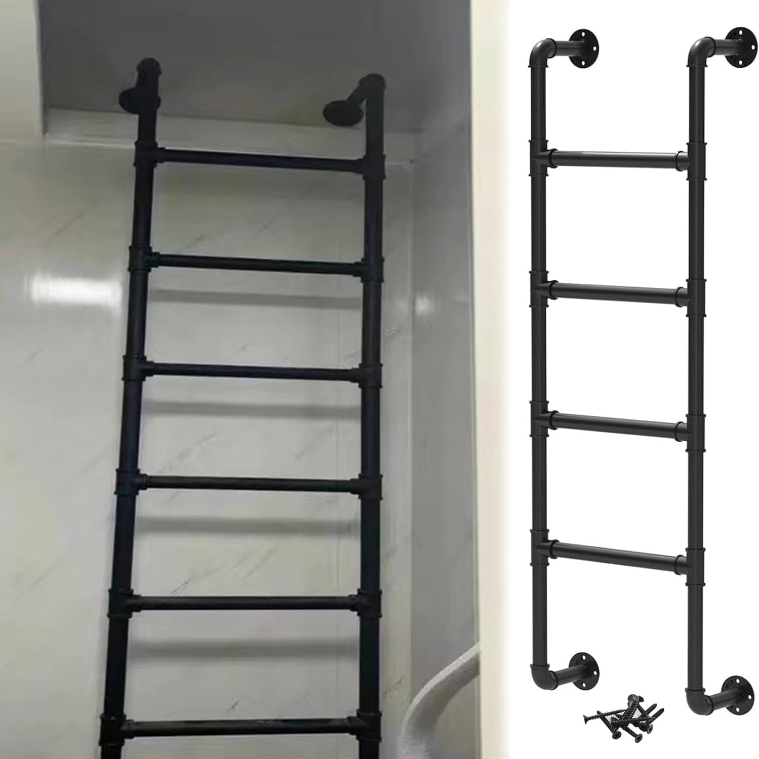 AviiSo Scaletta per Letto per tetto/garage esterno, Scale sospese fissate al muro, Scaletta per letto a castello con raccordi, Carico 150 kg(Black,3.3ft/100cm/39.4in)