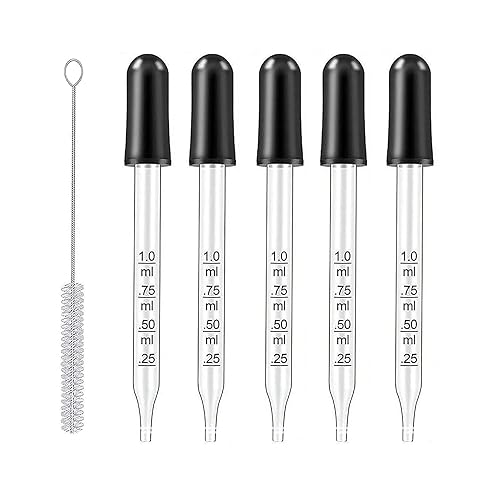 Cuentagotas para aceites esenciales, cuentagotas con cabeza de goma negra, pipetas de vidrio grueso calibrado, medidor de gotero de 0.3 fl oz,