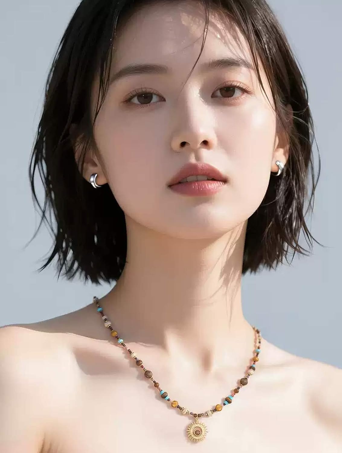 Boho Style Colorful Long Beaded Necklaces for Women Trendy Adjustable Hippie Necklace Jewelry Gift,Long Bead necklace with Sun and Moon Pendant - Image 2