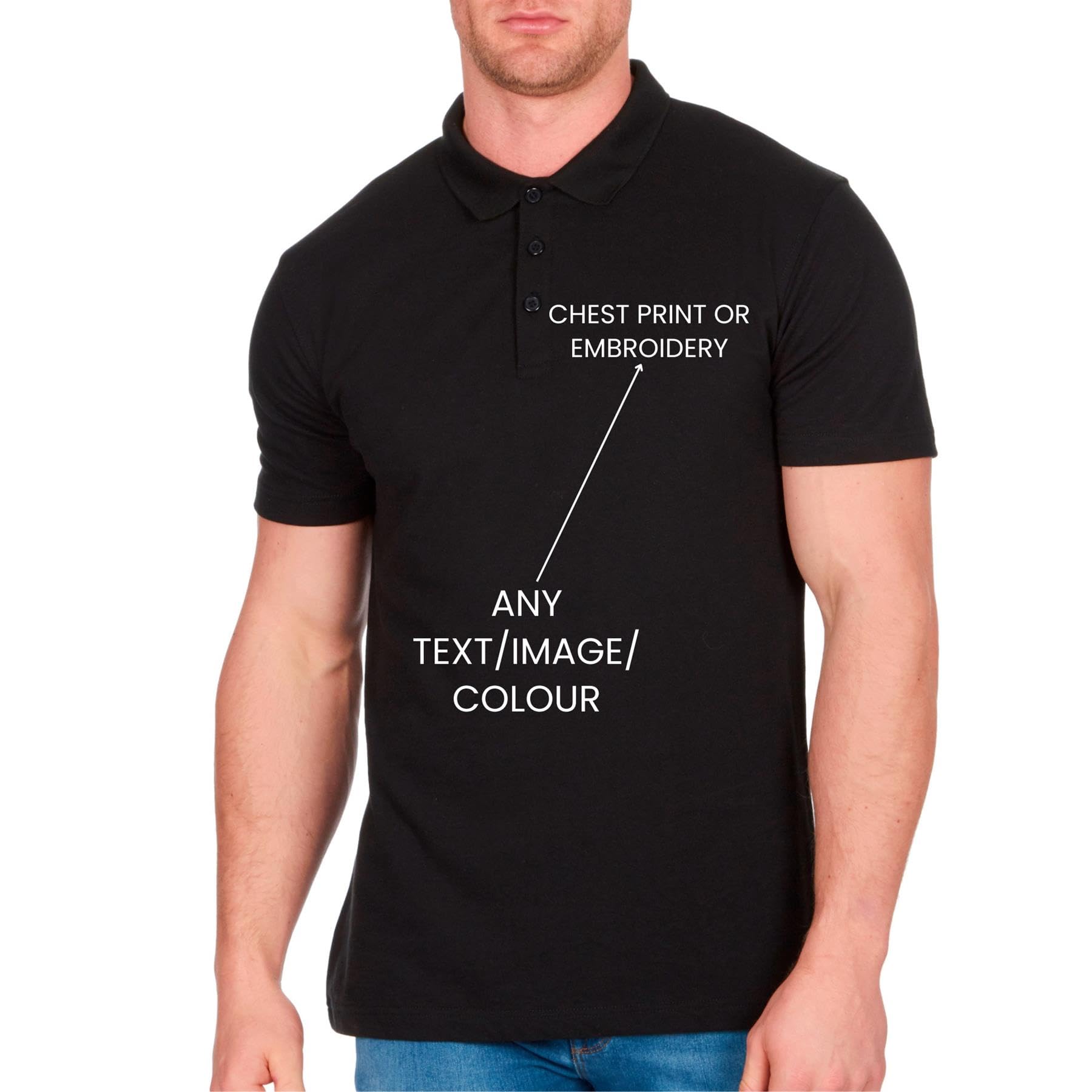 Personalised Mens Polo Shirt Short Sleeve Top Plain T Shirt Casual Work Golf Tee Pique Basic (Black, S)