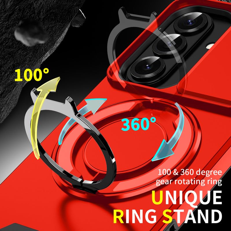 Image of LuxuryKase Shockproof Rugged Case for Samsung Galaxy S26 | Slide Camera Cover | 360 Rotating Ring Kickstand | Military-Grade Protection - Cherry Red