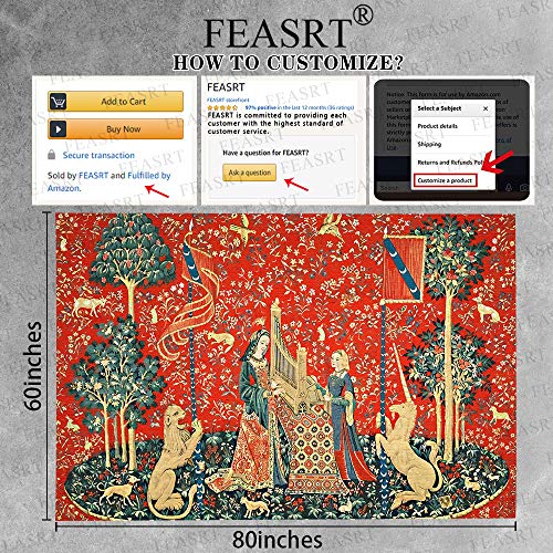 Feasrt Medieval French Art Tapestry Maiden And Unicorn Tapestry European Royal Princess Tapestry Wall Hanging For 80X60 Inch Bedroom Living Room Apartment Dorm Decor Gtqqay1208 #TOP5