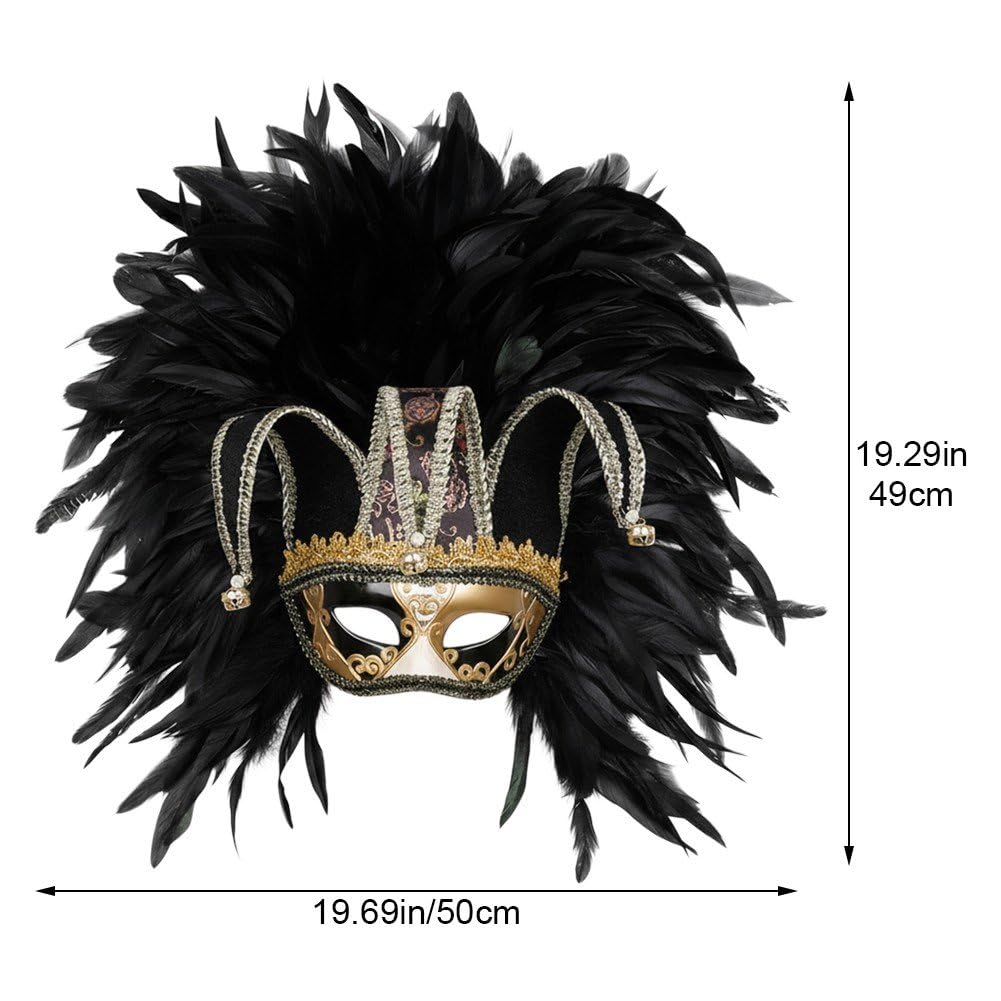 Masque Vénitien Fantaisie À Plumes Clochettes, Demi-Masque Amusant pour Halloween, Carnaval Fêtes Costumées.
