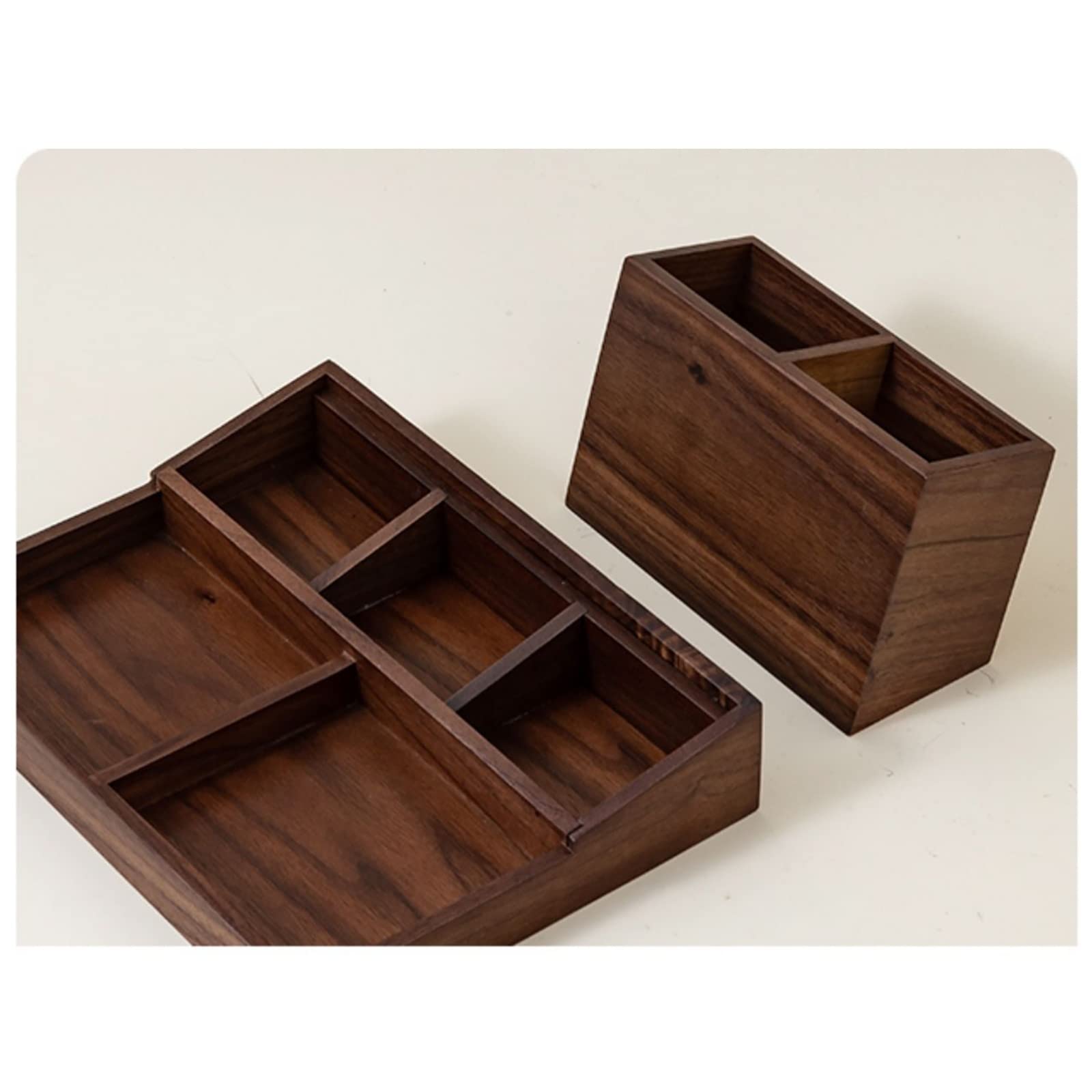 Portalápices de Madera Maciza con Compartimentos para Oficina y Escuela (marrón, Talla única)