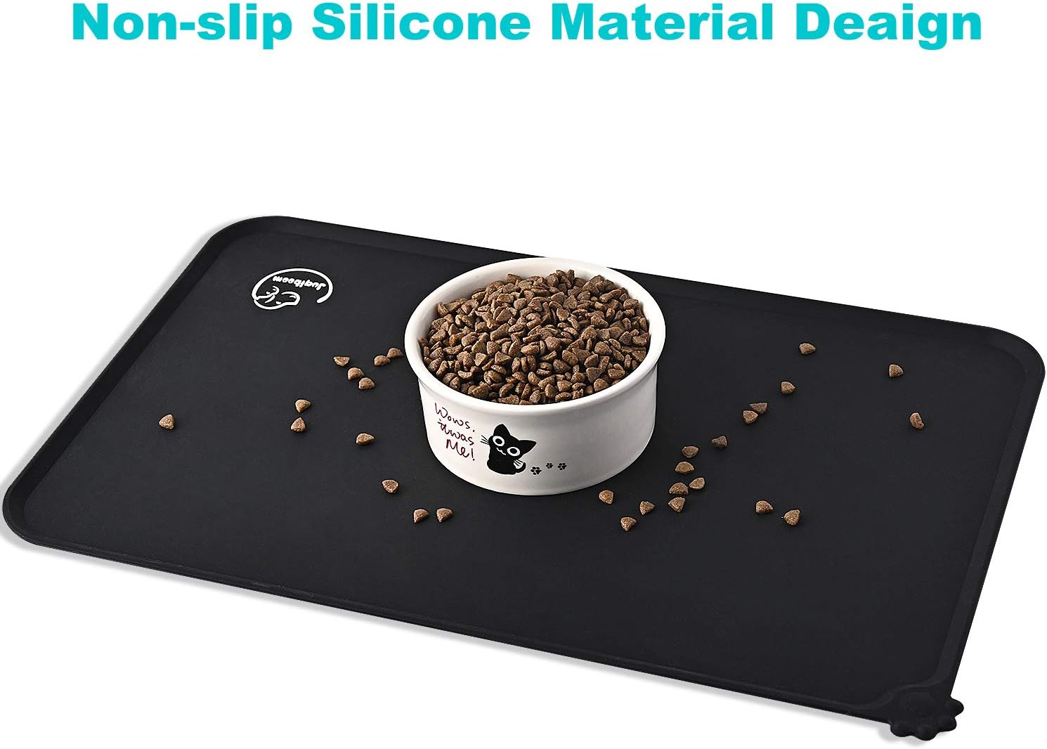 Silicone Waterproof Dog Cat Pet Feeding Mats, Non Slip, Easy Clean Pet Dog Cat Bowl Mats Placemat (28" x 24") Black