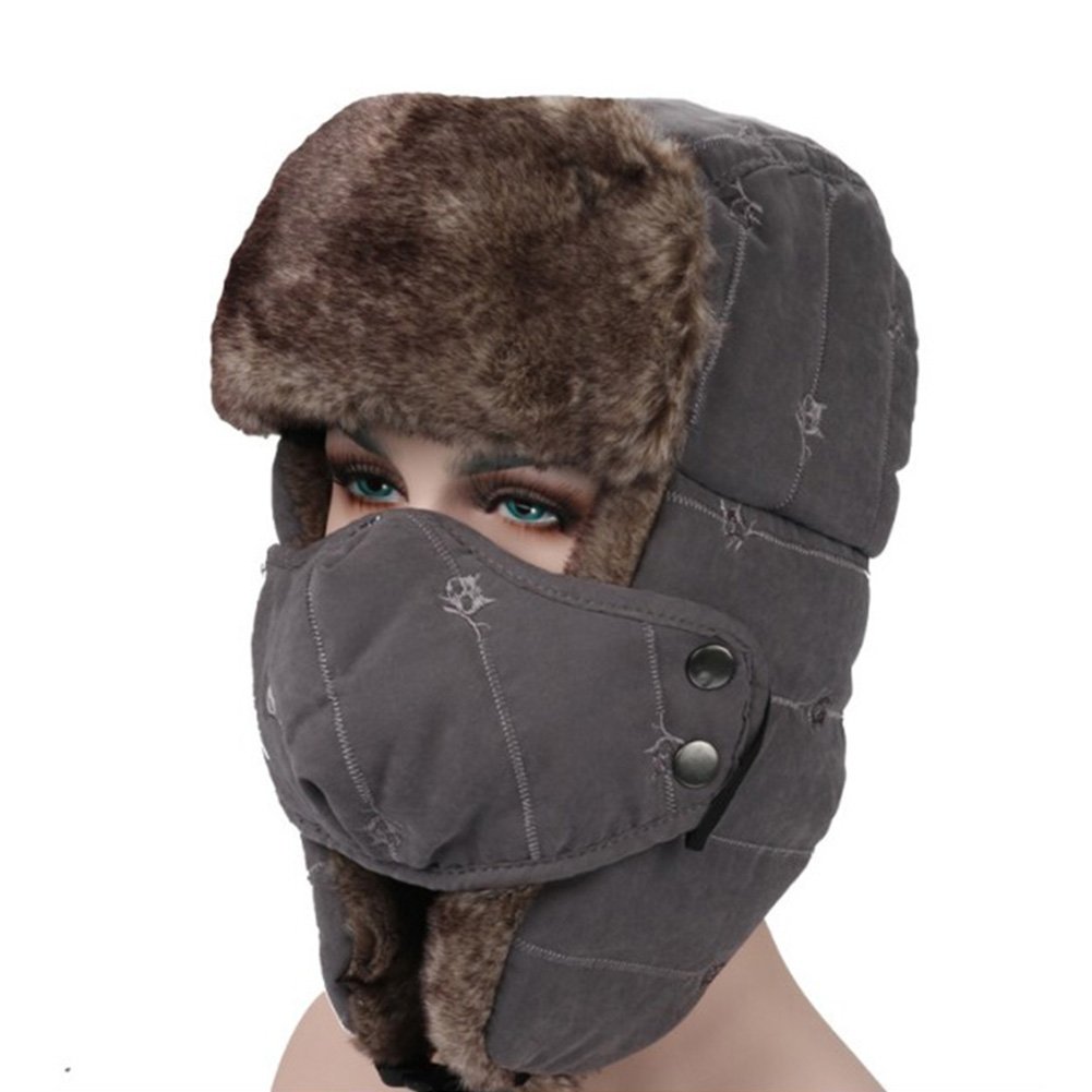 ELEOPTION Unisex Winter Trooper Trapper Hat Hunting Hat Ushanka Ear Flap Chin Strap with Windproof Facemask (Dark Gray)