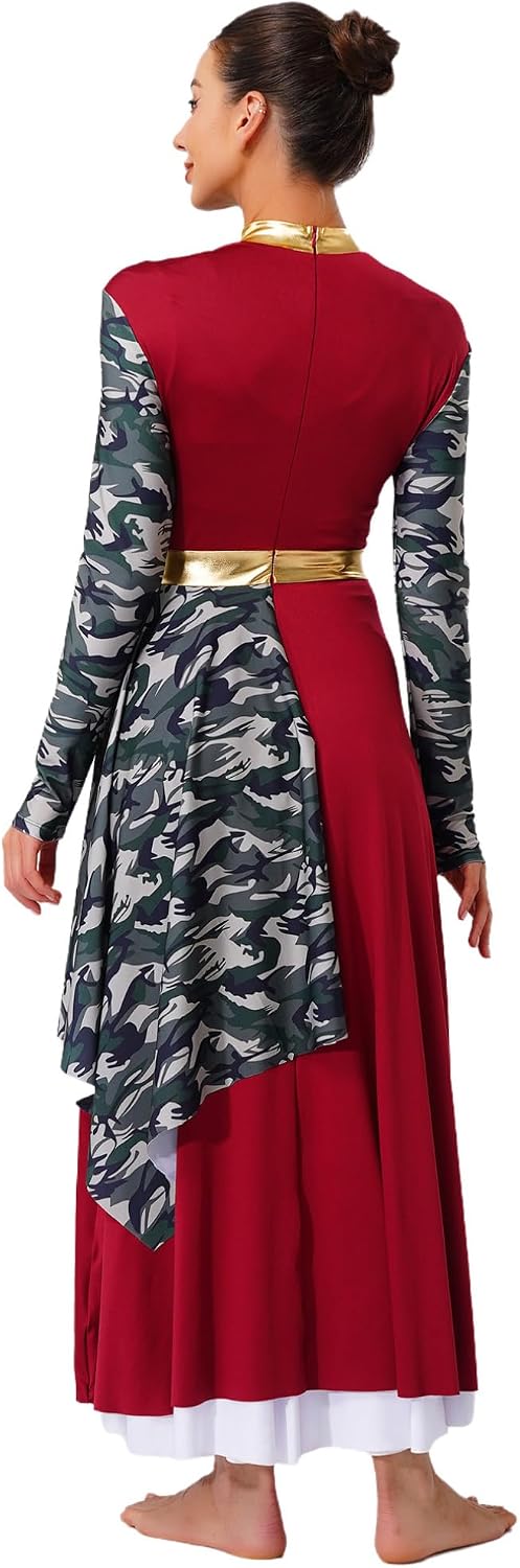 JEATHA Womens Metallic Worship Dance Dress Praise Dance Overlay and Tunic Chiffon Skirt Liturgical Dancewear