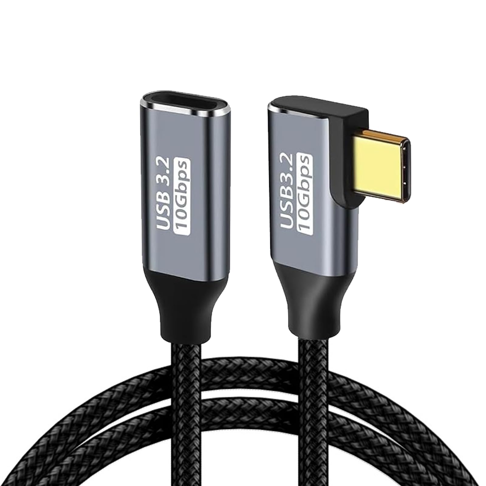 USB type C 延長ケーブル L字 1M タイプc 延長コード USB3.1 Gen2(10Gbps) 100W PD急速充電 4K/60HZビデオ伝送 ナイロン編みMacBook、Pad、Surface、Switch、Xperia、Galaxy、Pixel等Type C機種対応