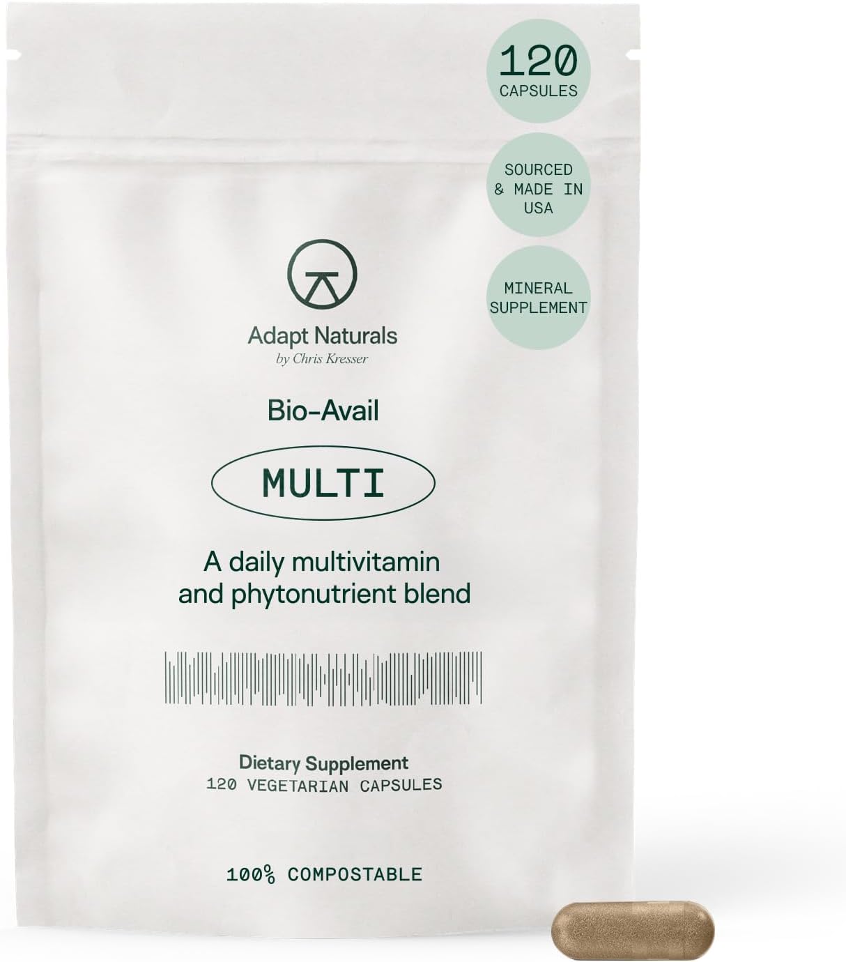 Adapt Naturals Bio-Avail Multi - Easy-to-Absorb Multivitamin for Women and Men- Bioavailable Vitamins- Vitamin C, B12 Vitamins, Vitamin D, Vitamin E, Vitamin K, Copper, Zinc Supplements- 120 Capsules