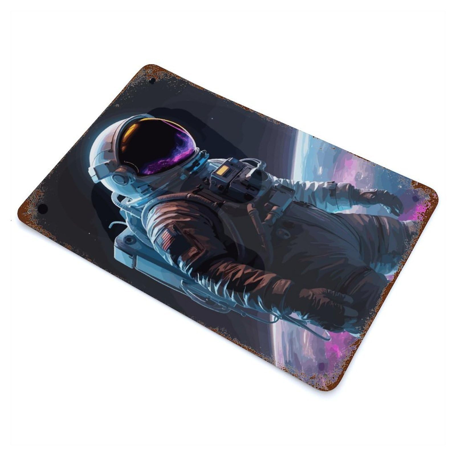 Astronaut Space Neon 11.8"x7.9" Rust Effect Tin Sign, Industrial Home Decor for Living Room, Hallway And Home Decor