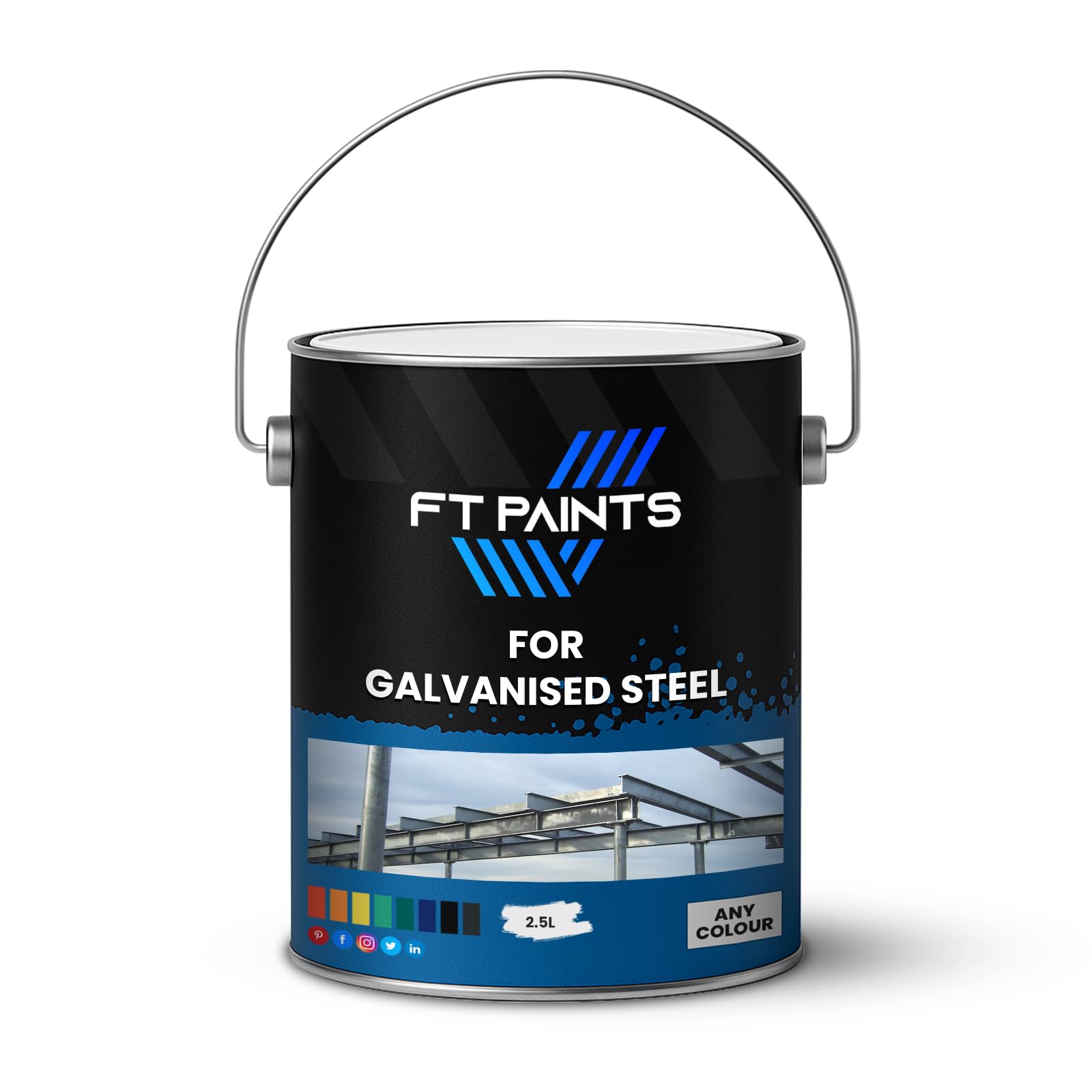 FT Paints 3.75L Kit 1K Metal Gloss Paint For Galvanised Steel- RAL 7042-Traffic Grey A